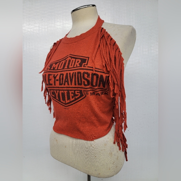 Harley Davidson Fringe Halter Top Upcycled - Picture 3 of 6